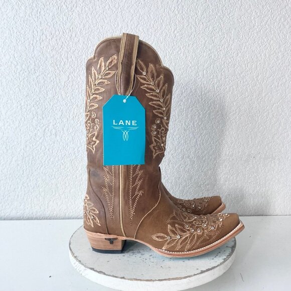 Lane DESTINY Womens Cowboy Boots 8.5 Brown Western Cowgirl Bridal Mid Calf Tall - Picture 2 of 11